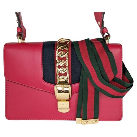 gucci calfskin small sylvie chain shoulder bag hibiscus red|GUCCI Calfskin Mini Sylvie Chain Shoulder Bag .